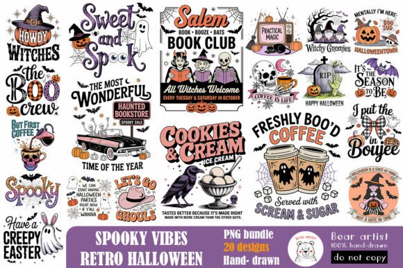 Download Spooky Vibes, Retro Halloween PNG Bundle - Retro halloween png Collection