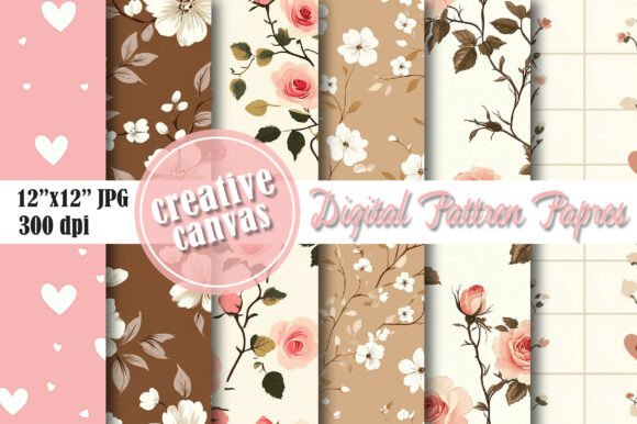 Download Neutral Floral &amp; Heart Digital Paper - Premium Resources