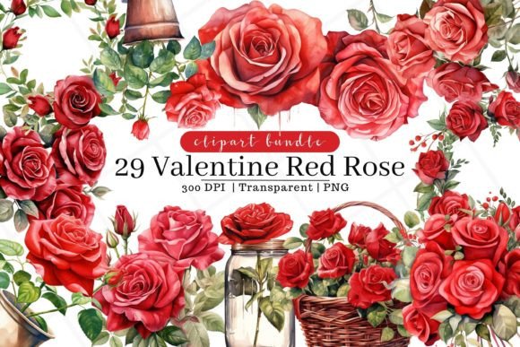 Download Valentine Red Roses Watercolor Clipart - Valentine Collection