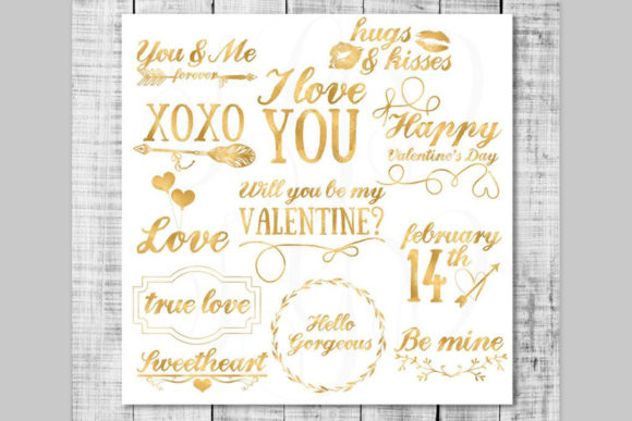 Download Valentines Gold Foil Word Art - Overlays - Valentine Collection