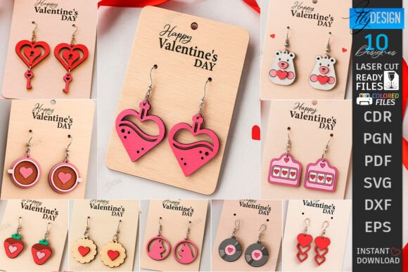Download Valentine's Day Earrings Laser Cut Set - Valentine Collection