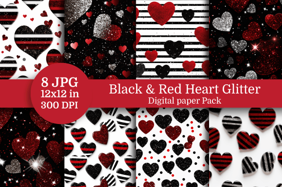 Download Black and Red Heart Digital Paper - Heart digital paper Collection