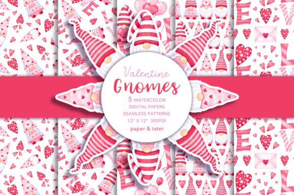 Download Watercolor Valentine Gnome Digital Paper - Valentine Collection