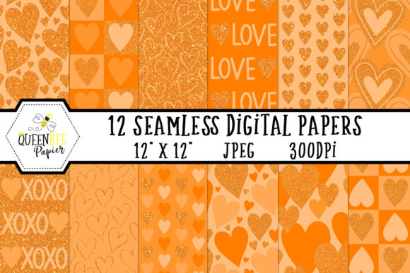 Download Orange Glitter Heart Digital Paper Pack - Premium Resources