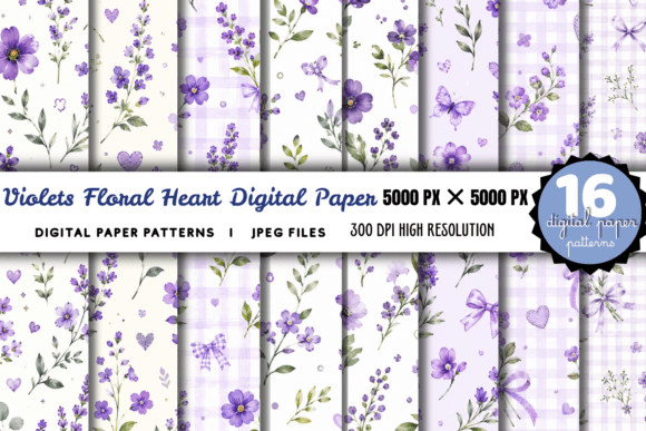 Download Violets Floral Heart Digital Paper - Heart digital paper Collection