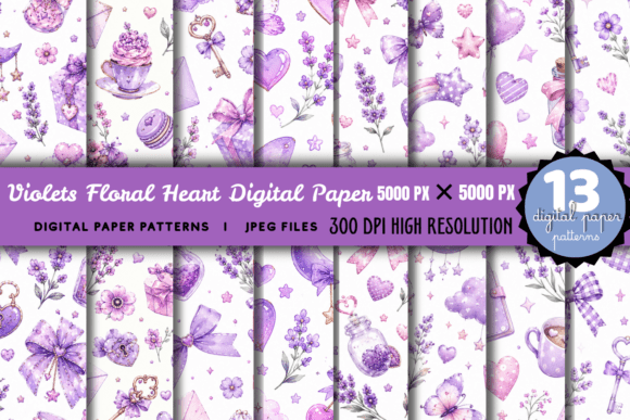 Download Violets Floral Heart Digital Paper - Heart digital paper Collection